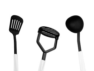 Image showing black kitchen utensils isolated on white