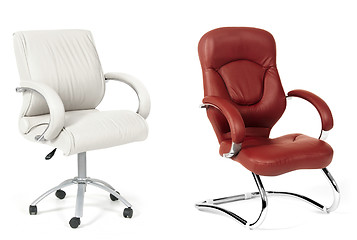 Image showing The office chairs from white and brown leather