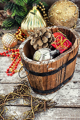 Image showing Christmas gift tub with decorations