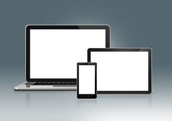 Image showing High Tech Laptop, mobile phone and digital tablet pc