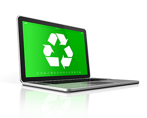 Image showing Laptop with a recycle symbol on screen. environmental conservati