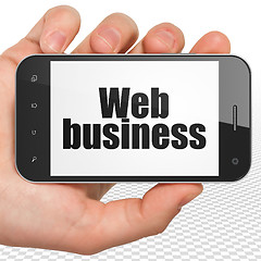 Image showing Web development concept: Hand Holding Smartphone with Web Business on display