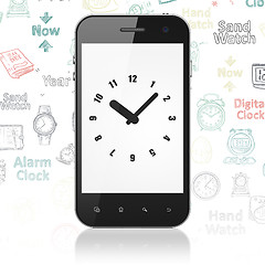 Image showing Timeline concept: Smartphone with Clock on display