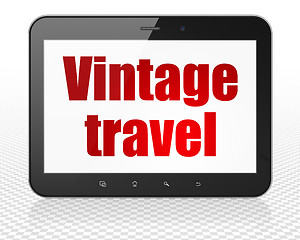 Image showing Travel concept: Tablet Pc Computer with Vintage Travel on display