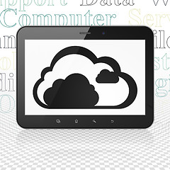 Image showing Cloud networking concept: Tablet Computer with Cloud on display