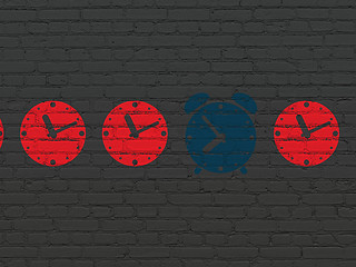 Image showing Time concept: alarm clock icon on wall background