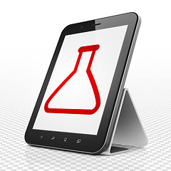 Image showing Science concept: Tablet Computer with Flask on display