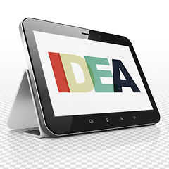 Image showing Marketing concept: Tablet Computer with Idea on  display