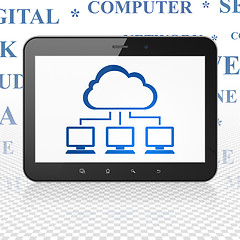 Image showing Cloud networking concept: Tablet Computer with Cloud Network on display