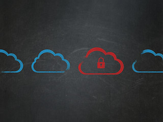 Image showing Cloud computing concept: cloud with padlock icon on School Board background