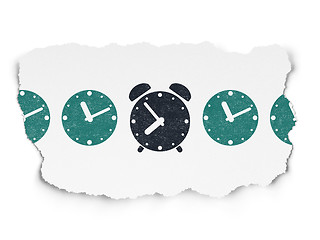 Image showing Timeline concept: alarm clock icon on Torn Paper background