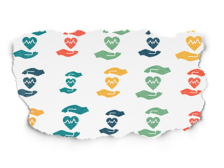 Image showing Insurance concept: Health Insurance icons on Torn Paper background