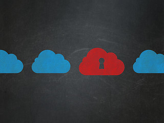 Image showing Cloud technology concept: cloud with keyhole icon on School Board background