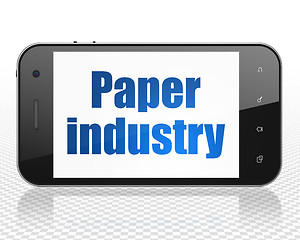 Image showing Manufacuring concept: Smartphone with Paper Industry on display