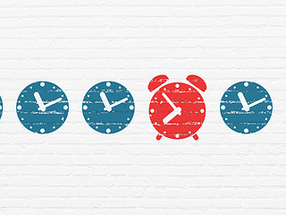 Image showing Time concept: alarm clock icon on wall background