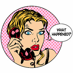 Image showing What happens woman phone question online support business concep