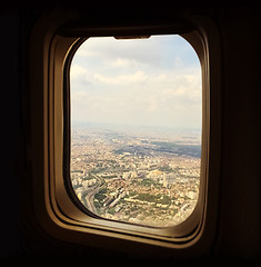 Image showing View over Paris from the airplane window