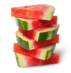 Image showing Stack of pieces red ripe watermelon