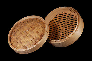 Image showing Bamboo Food Steamer With Lid, Raised View