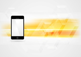 Image showing Yellow technology background with smartphone