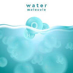 Image showing H2o blue water surface with molecule vector abstract design