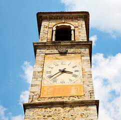 Image showing ancien clock tower in italy europe old  stone and bell