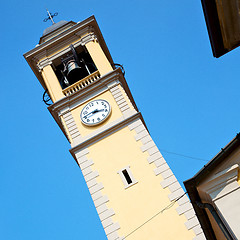 Image showing ancien clock tower in italy europe old  stone and bell