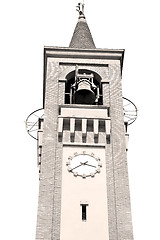 Image showing ancien clock tower in italy europe old  stone and bell