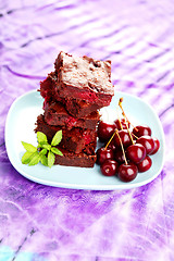 Image showing brownie with cherries