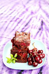 Image showing brownie with cherries