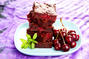 Image showing brownie with cherries