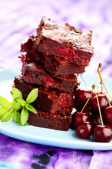 Image showing brownie with cherries