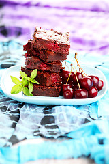 Image showing brownie with cherries