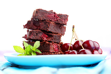 Image showing brownie with cherries