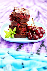 Image showing brownie with cherries