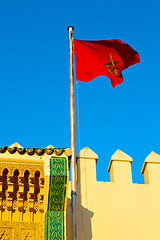 Image showing tunisia  waving flag in the blue sky    battlements  