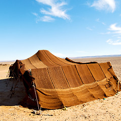 Image showing tent in  the desert of morocco sahara and rock  stone    sky