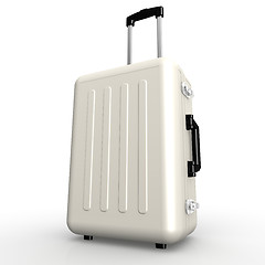 Image showing White luggage stands on the floor