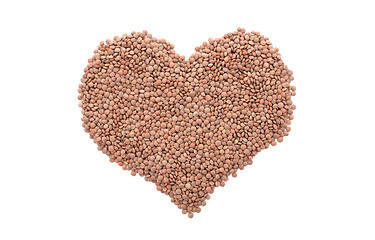 Image showing Brown lentils in a heart shape