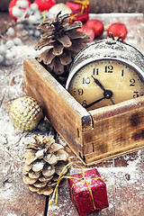 Image showing retro arrangement for Christmas with an old alarm clock