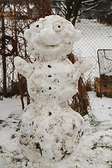 Image showing real snowman from the white snow