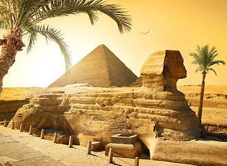 Image showing Sphinx and palms