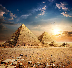 Image showing Sunset over pyramids