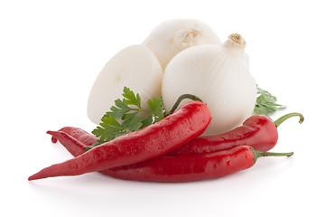 Image showing Onion, chilli peppers and parsley