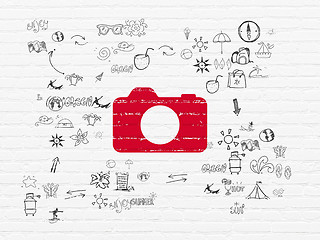 Image showing Vacation concept: Photo Camera on wall background