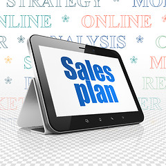 Image showing Marketing concept: Tablet Computer with Sales Plan on display