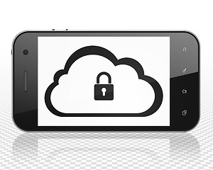 Image showing Cloud technology concept: Smartphone with Cloud With Padlock on display