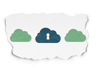 Image showing Cloud technology concept: cloud with keyhole icon on Torn Paper background