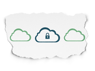 Image showing Cloud technology concept: cloud with padlock icon on Torn Paper background