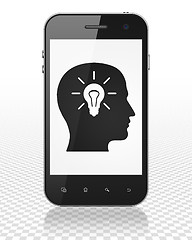 Image showing Information concept: Smartphone with Head With Light Bulb on display